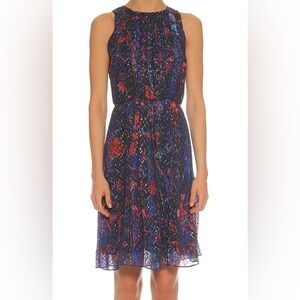 Elie Tahari Navy Blue Multi-Color Silk Blend Metallic Mini Dress Sz 2